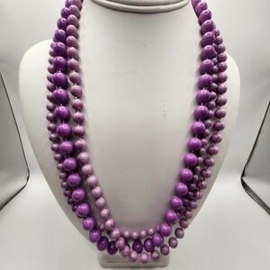 Vintage Purple Graduated Bead Triple Strand Necklace Retro Plastic Costume
